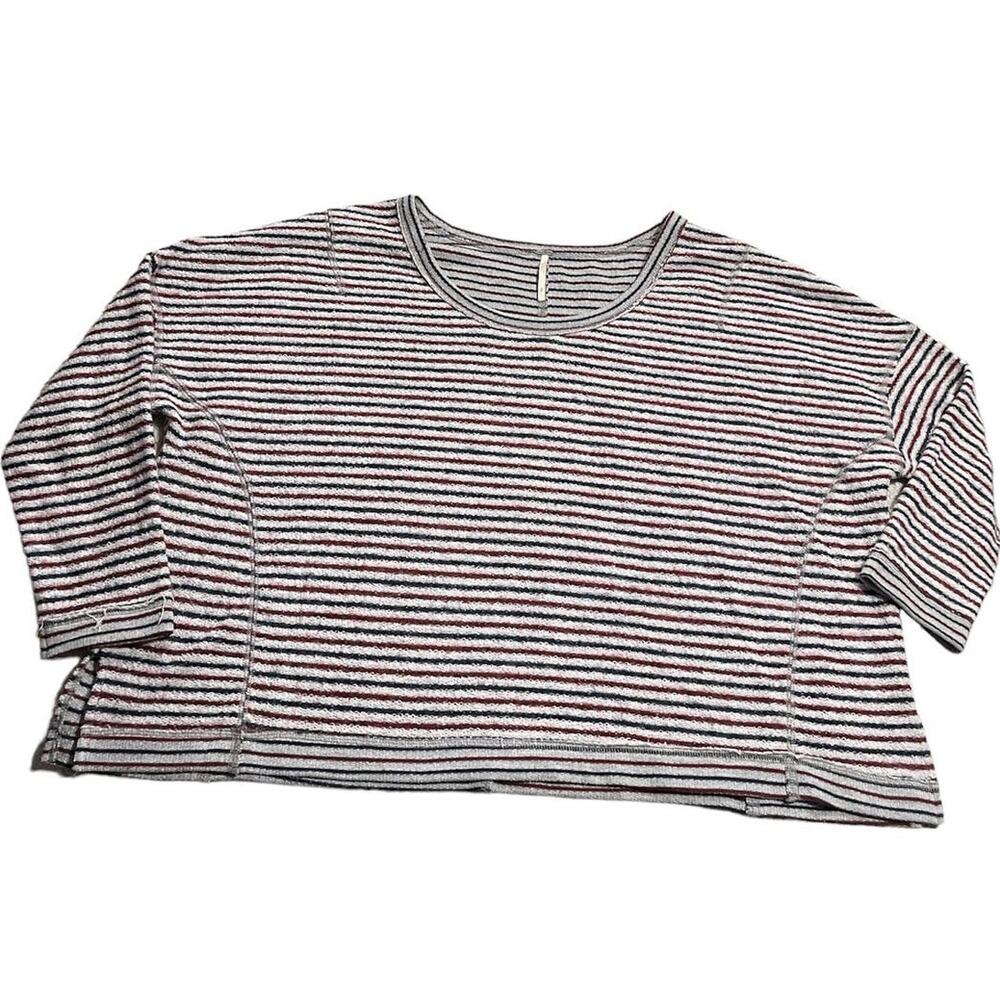 Free People Sweater Womens Sz Small Oversized Boxy Striped 3/4 Sleeves Textured